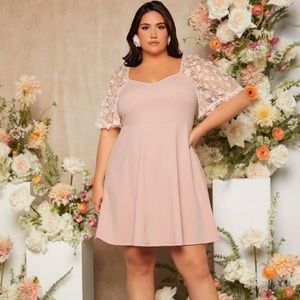 SHEIN Curve Pale Pink Dress with Floral Sleeves - Woman’s 2XL